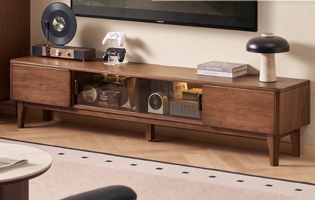 TV Stand with Sliding Doors and LED Light